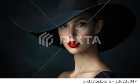 Chic woman in black hat 130233047
