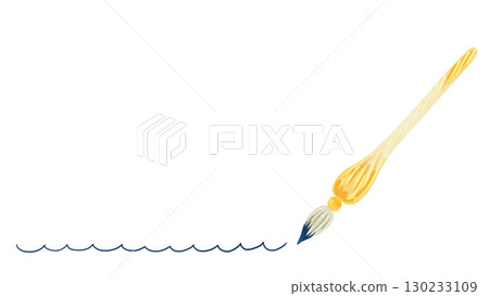 黃色玻璃筆和手繪波浪線，水彩風格手繪插畫 130233109