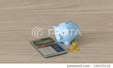 The Piggy Bank and coins  for saving or earn concept 3d Rendering. 130233228