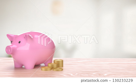 The Piggy Bank and coins  for saving or earn concept 3d Rendering. 130233229
