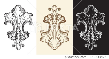 Scroll leaves hand drawing scroll design element vector illustration 130233423