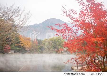 Yufuin: Autumn leaves and morning mist at Lake Kinrin Yufuin: Autumn leaves and morning mist at Lake Kinrin 130233555