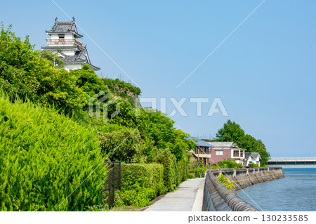 Kitsuki Castle and cityscape at the mouth of the Yasaka River Kitsuki Castle and cityscape at the mouth of the Yasaka River 130233585