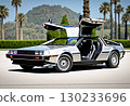 A running Delorean: A quiet town in the 1980s [AI-generated image] 130233696