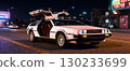 A Delorean train running through a quiet town in the 1980s [AI-generated image] 130233699
