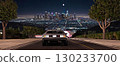 A running Delorean: A quiet cityscape from the 1980s [AI-generated image] 130233700