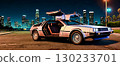 Delorean driving through Los Angeles at night. A quiet cityscape from the 1980s. [AI-generated image] 130233701