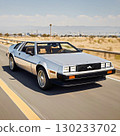 A running Delorean: A quiet town in the 1980s [AI-generated image] 130233702