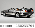 A running Delorean: A quiet town in the 1980s [AI-generated image] 130233704