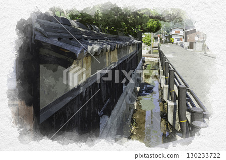 岡山縣玉野市矢濱本町通矢濱街道的水彩畫 130233722