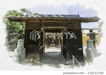 岡山縣玉野市隨神門、海神神社、八浜八幡宮的水彩畫 130233740