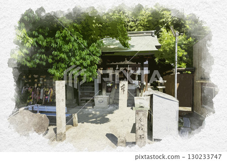 岡山縣玉野市浮多與太郎神社的水彩畫 130233747
