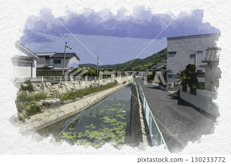岡山縣玉野市元川八濱町街景水彩畫 130233772