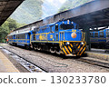 PeruRail passenger train connecting Machu Picchu and Cusco, Machu Picchu Station, Peru, South America 130233780