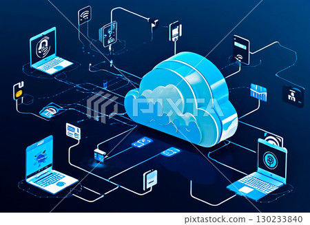 Illustration of an image of synchronizing with a cloud server [AI generated image] 130233840
