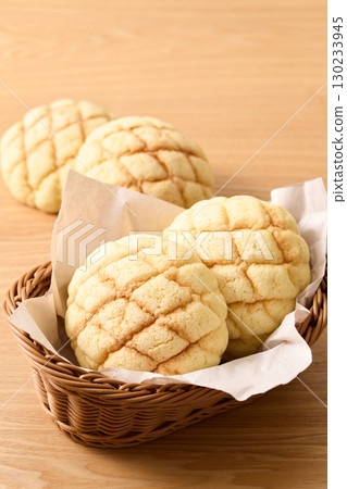 Melon bread in a basket 130233945