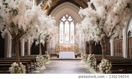 wedding chapel hall flowers church, ai 130234054