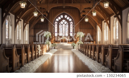 wedding chapel hall flowers church, ai 130234065