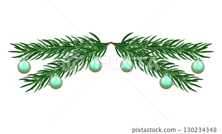 Christmas tree branch with decorations New Year. Balls glitter confetti. Design postcard banner poster and web page. Vector illustration. 130234348