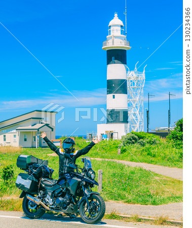 Nyudozaki Lighthouse and motorcycles in Akita Prefecture Nyudozaki Lighthouse and motorcycles in Akita Prefecture 130234366