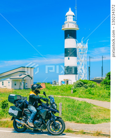 Akita Prefecture, Nyudozaki Lighthouse and motorcycles Akita Prefecture, Nyudozaki Lighthouse and motorcycles 130234372