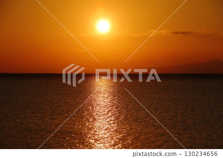 Omuta City, Ariake Sea, Nori field, New Year's Day dusk, 130234656