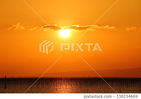 Omuta City, Ariake Sea, Nori field, New Year's Day dusk, Omuta City, Ariake Sea, Nori field, New Year's Day dusk, 130234669