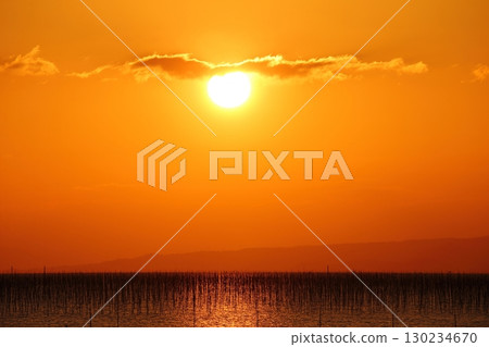Omuta City, Ariake Sea, Nori field, New Year's Day dusk, Omuta City, Ariake Sea, Nori field, New Year's Day dusk, 130234670
