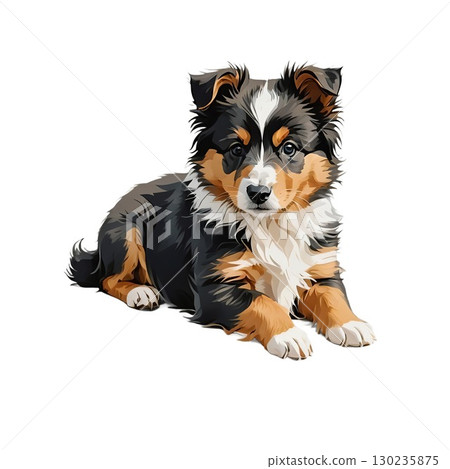 Sheltie puppy lying down 130235875