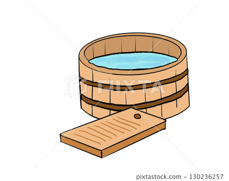 A scene with a bucket filled with water and a washboard 130236257