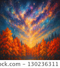 秋天的森林與宇宙光－秋色的奇幻背景 130236311