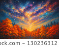 秋天的森林與宇宙光－秋色的奇幻背景 130236312