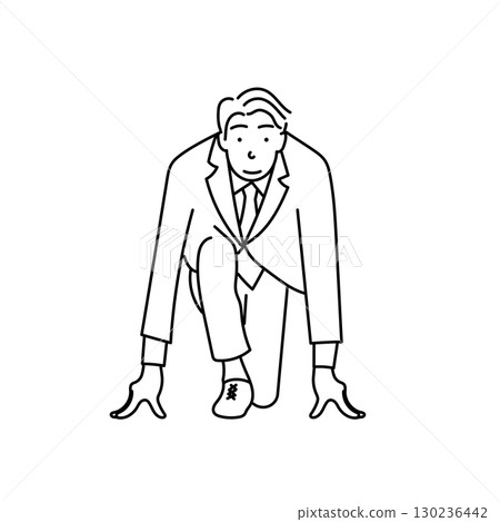 Stock Illustration: White line vector drawing of a businessman in a starting position 130236442