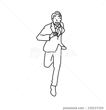 Stock Illustration: Line drawing vector of a businessman running with a smile drawn with a black line Stock Illustration: Line drawing vector of a businessman running with a smile drawn with a black line 130237104