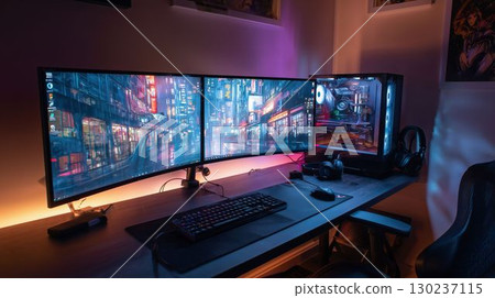 RGB gaming desk setup 130237115