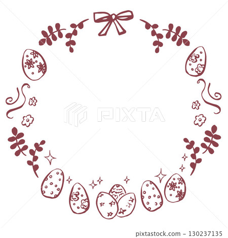 Cute frame, wreath with Easter eggs in cherry color 130237135