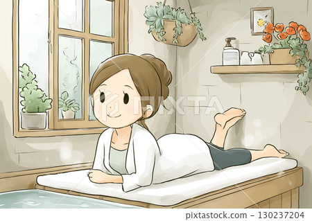美優系列：在繪本風格的三溫暖裡休息的女人 130237204