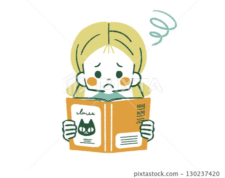 A girl reading a book with a troubled expression - 4 colors A girl reading a book with a troubled expression - 4 colors 130237420