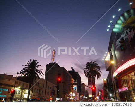 The Hollywood Boulevard streetscape against the blue sky The Hollywood Boulevard streetscape against the blue sky 130237486