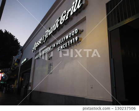 The Hollywood Boulevard streetscape against the blue sky 130237506