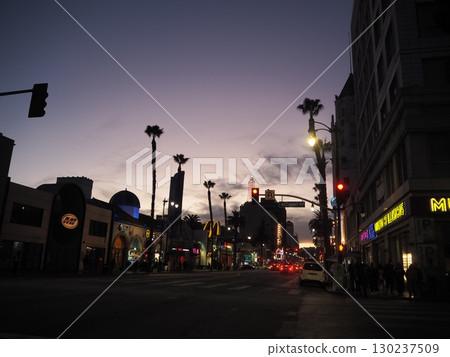 The Hollywood Boulevard streetscape against the blue sky 130237509