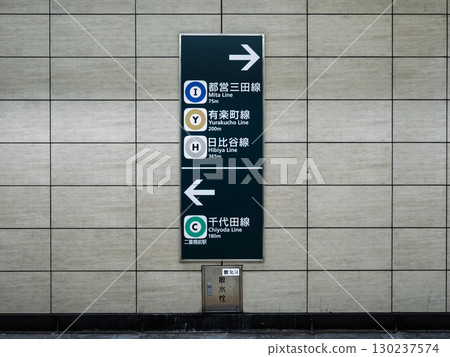 市中心地下道上張貼的地鐵標誌 130237574