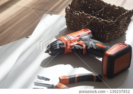 Tools for home improvement on a wooden surface 130237852