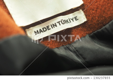 Label from clothing showing made in Turkey origin Label from clothing showing made in Turkey origin 130237855