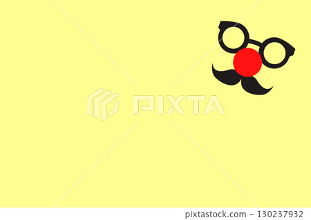 Humorous design of clown glasses, a red nose, and a mustache set on a bright yellow background, ideal for April Fools themes. Vector illustration Humorous design of clown glasses, a red nose, and a mustache set on a bright yellow background, ideal for April Fools themes. Vector illustration 130237932