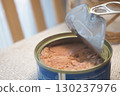 Opened tuna can on a kitchen surface 130237976