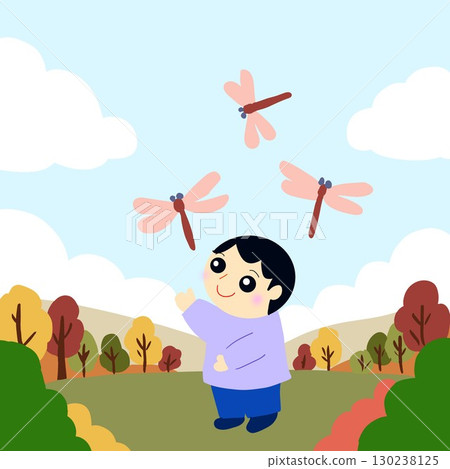 秋天晴朗的天空、紅蜻蜓和孩子們 秋天晴朗的天空、紅蜻蜓和孩子們 130238125