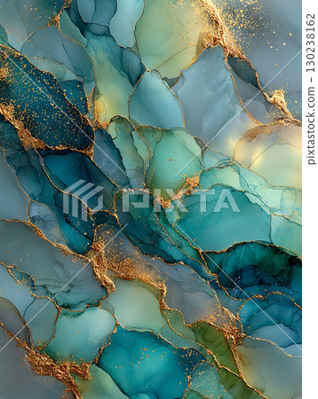 Blue and green alcohol ink abstract painting 130238162
