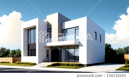 獨立式住宅的插圖，房屋外部的透視圖 130238242