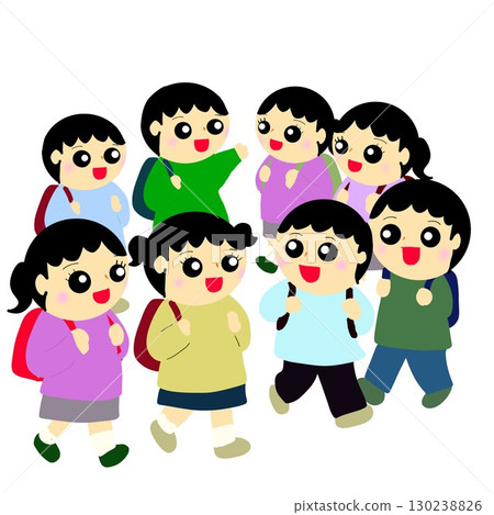 Elementary school students changing into long sleeves on their way to school Elementary school students changing into long sleeves on their way to school 130238826